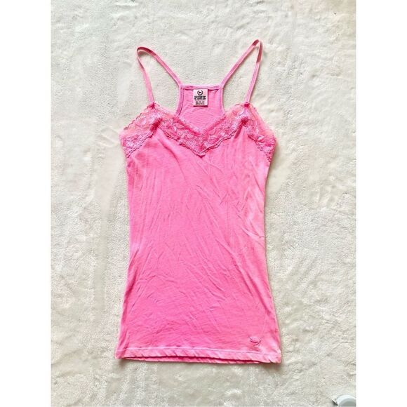 Vintage Y2K PINK Victoria’s Secret Hot Pink Lace Trim Tank XS - Picture 3 of 3